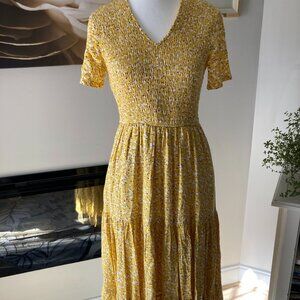 JessaKae Collection Prairie Dress XS Yellow Micro Floral Smocked Maxi Tiered